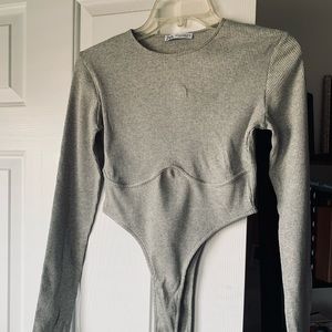 Zara Ribbed Grey Bodysuit